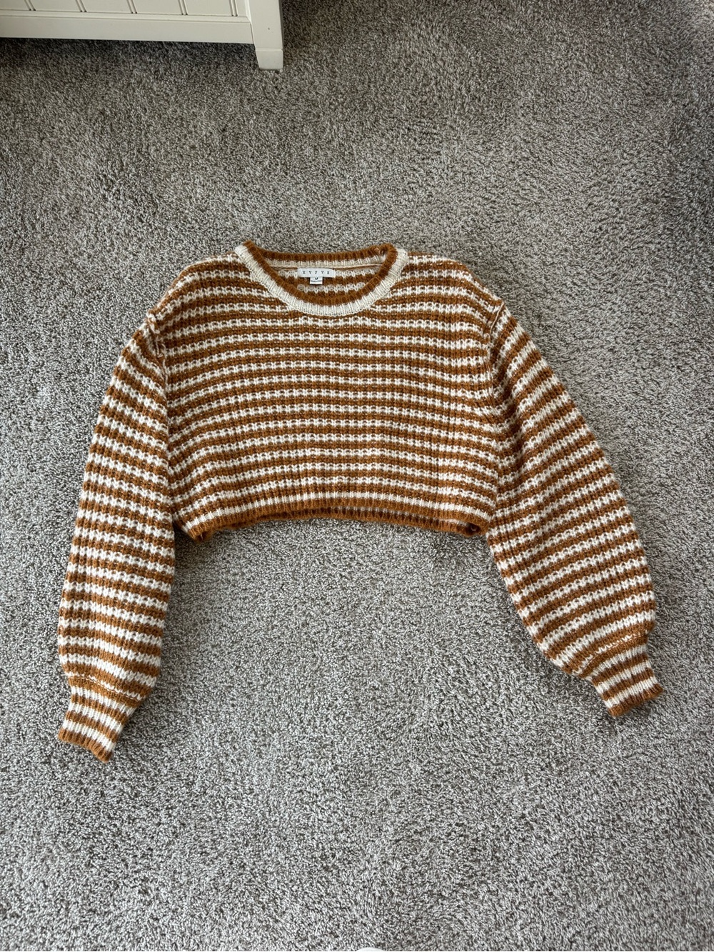 HYFVE Cropped Striped Crewneck Sweater - Cream & Brown